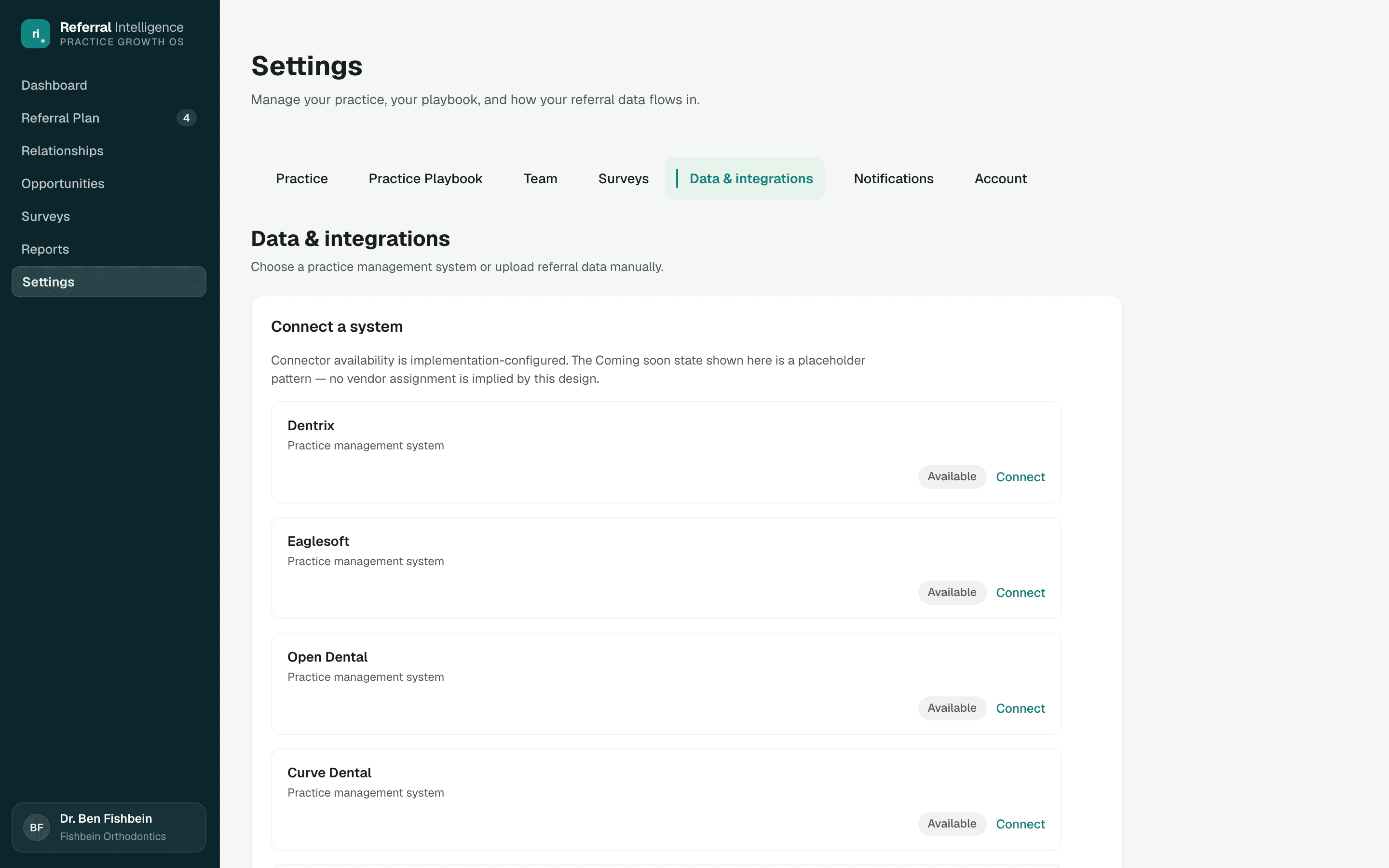 Data and integrations settings