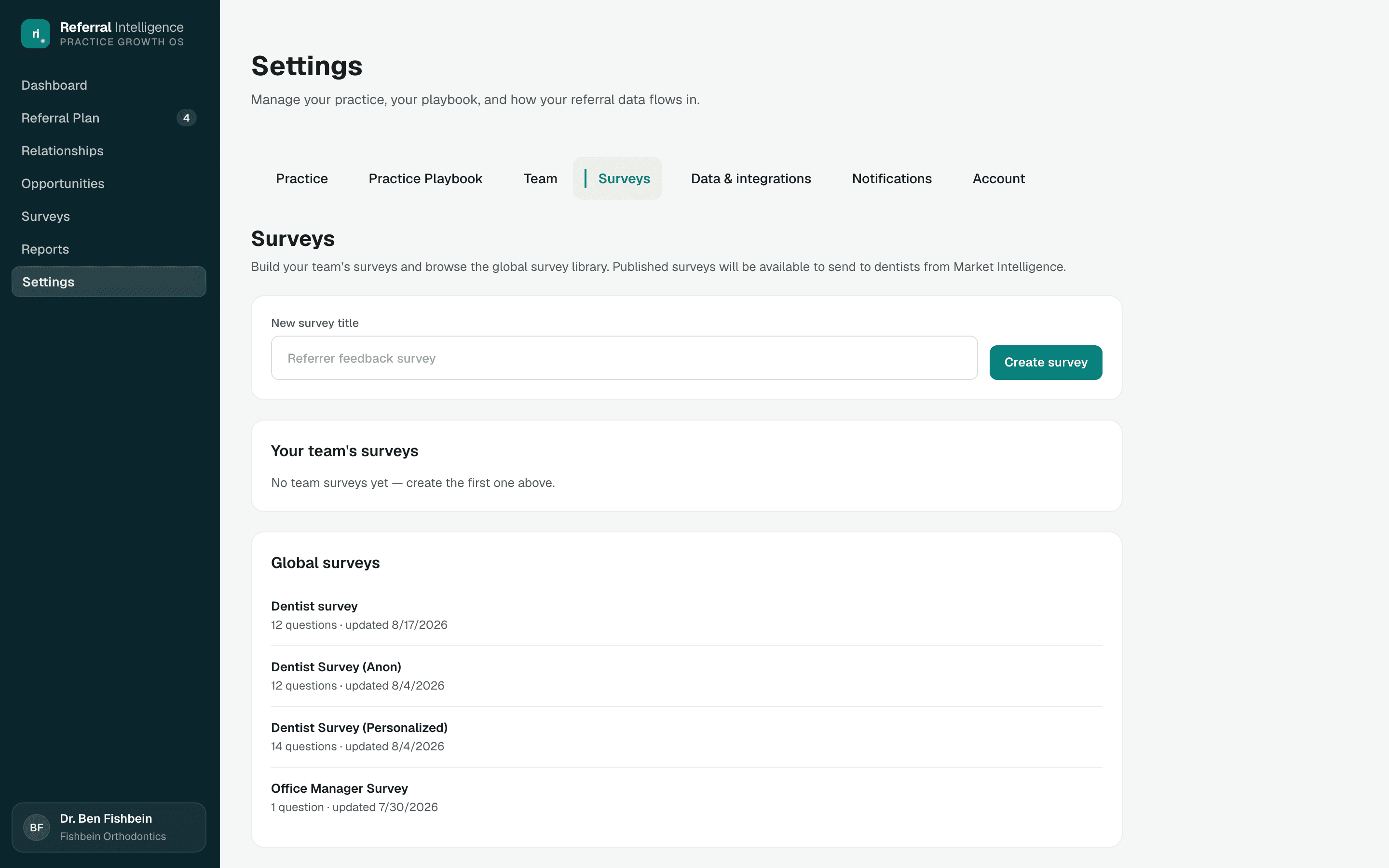 Survey builder in settings