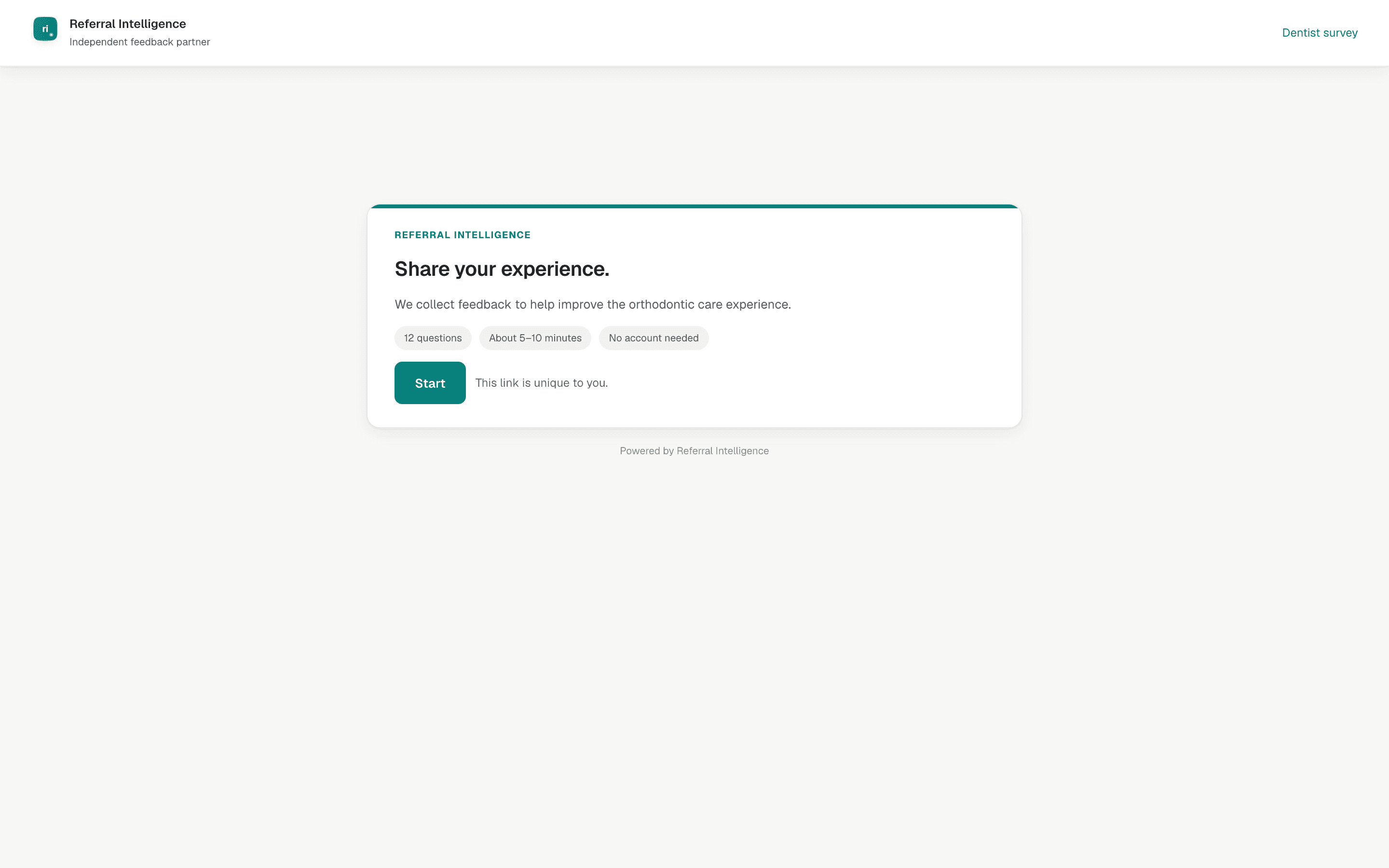 The dentist-facing survey landing page
